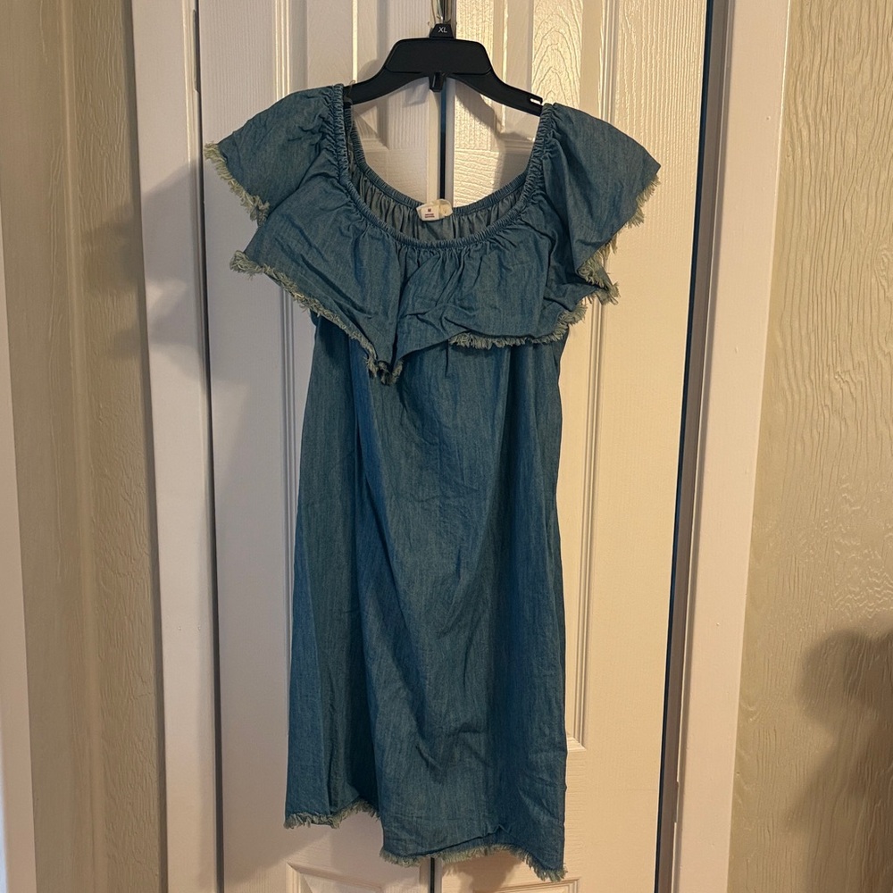 Blue Off-Shoulder Denim Dress